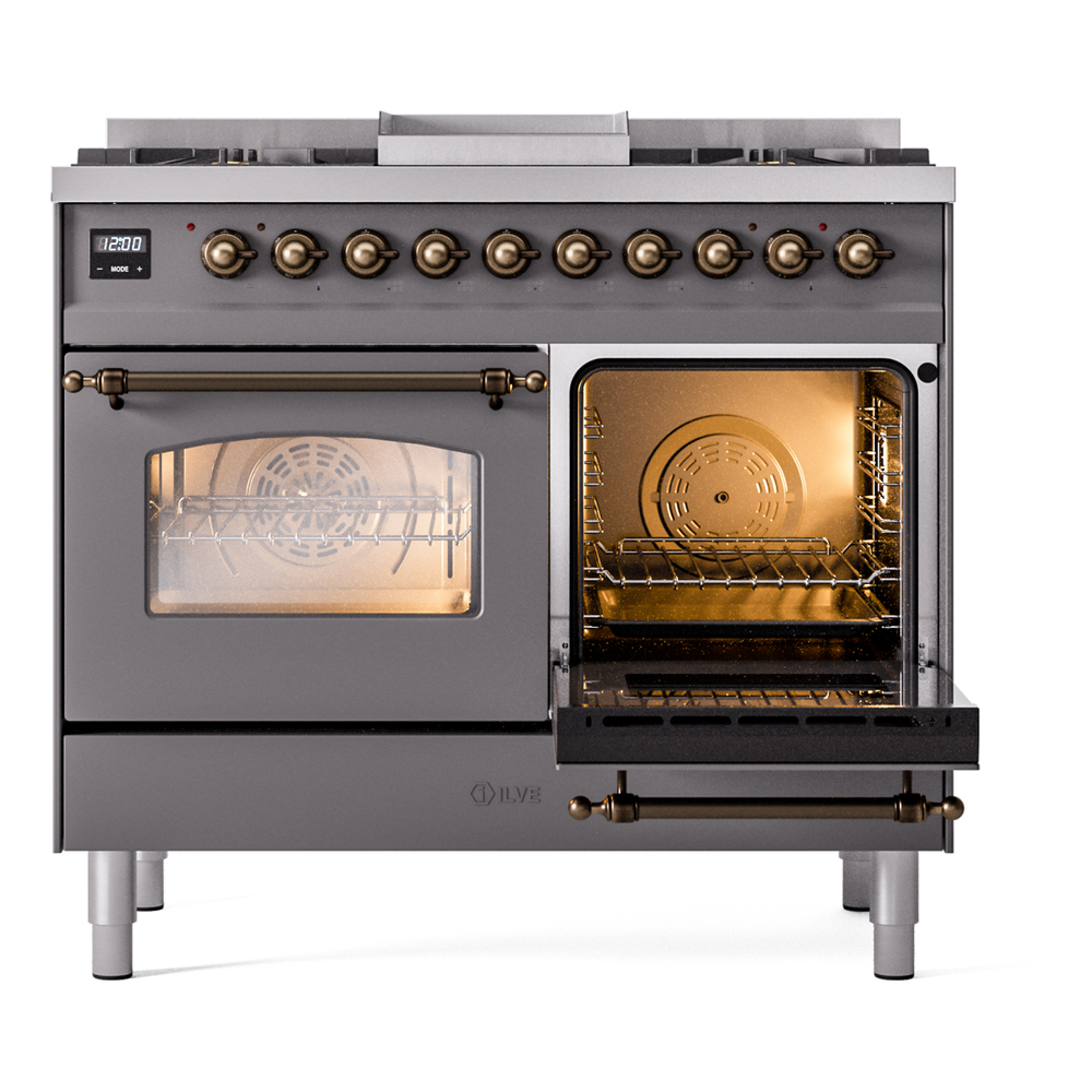 Nostalgie II 40 inch Dual Fuel Range with Double Ovens, 6 Burners and Griddle UPD40FNMPMGBLP