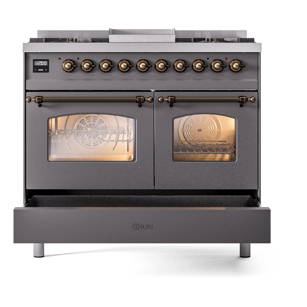 Nostalgie II 40 inch Dual Fuel Range with Double Ovens, 6 Burners and Griddle UPD40FNMPMGBLP