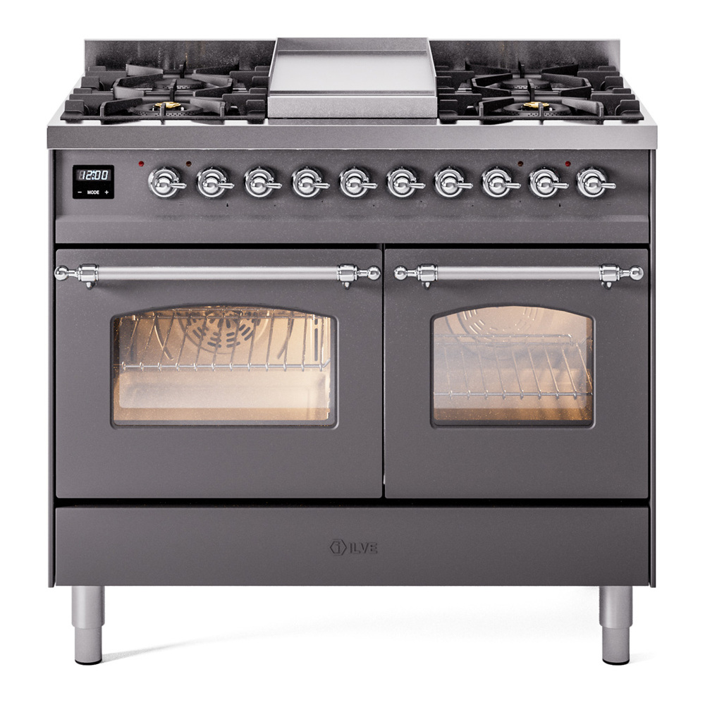 Nostalgie II 40 inch Dual Fuel Range with Double Ovens, 6 Burners and Griddle UPD40FNMPMGCLP