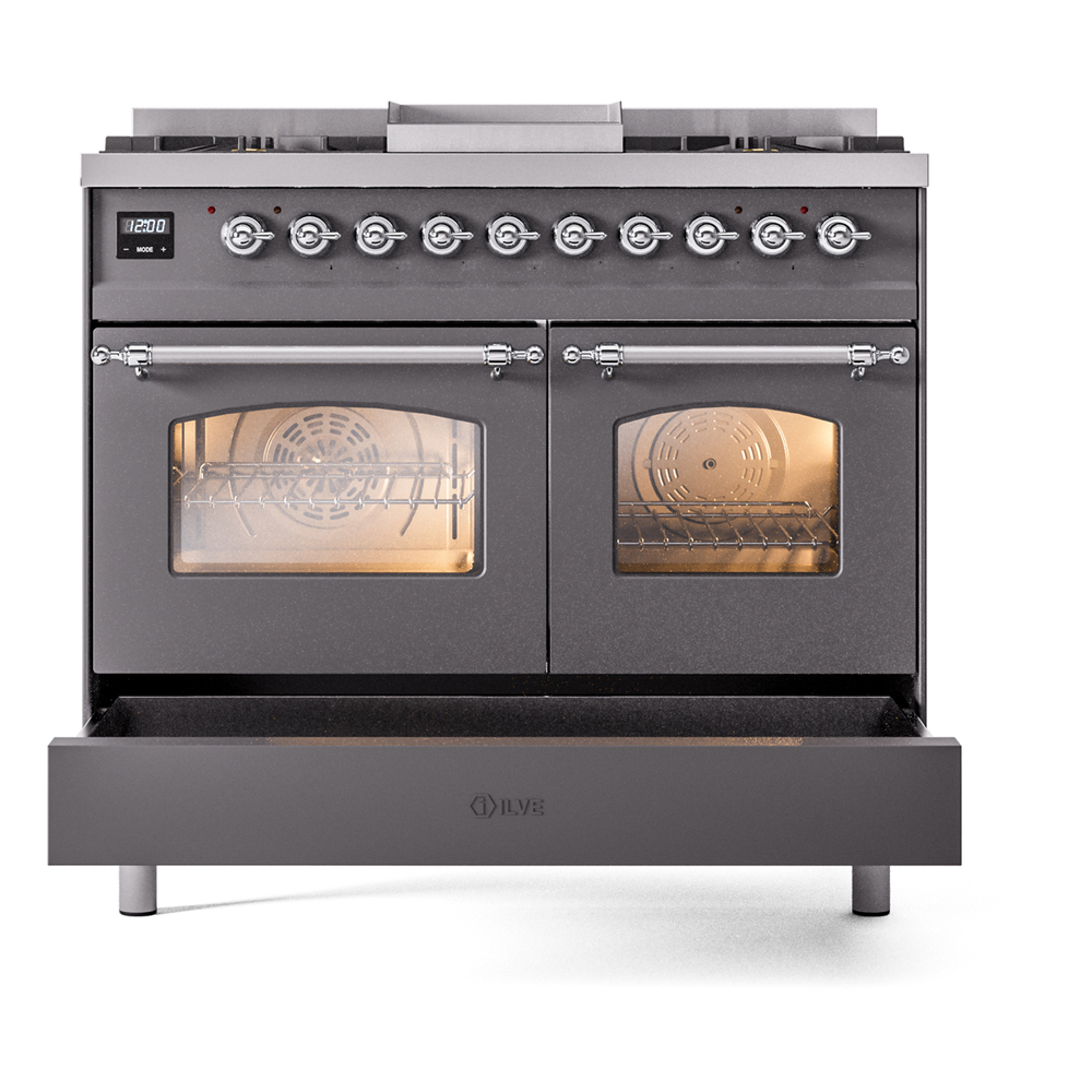 Nostalgie II 40 inch Dual Fuel Range with Double Ovens, 6 Burners and Griddle UPD40FNMPMGCLP