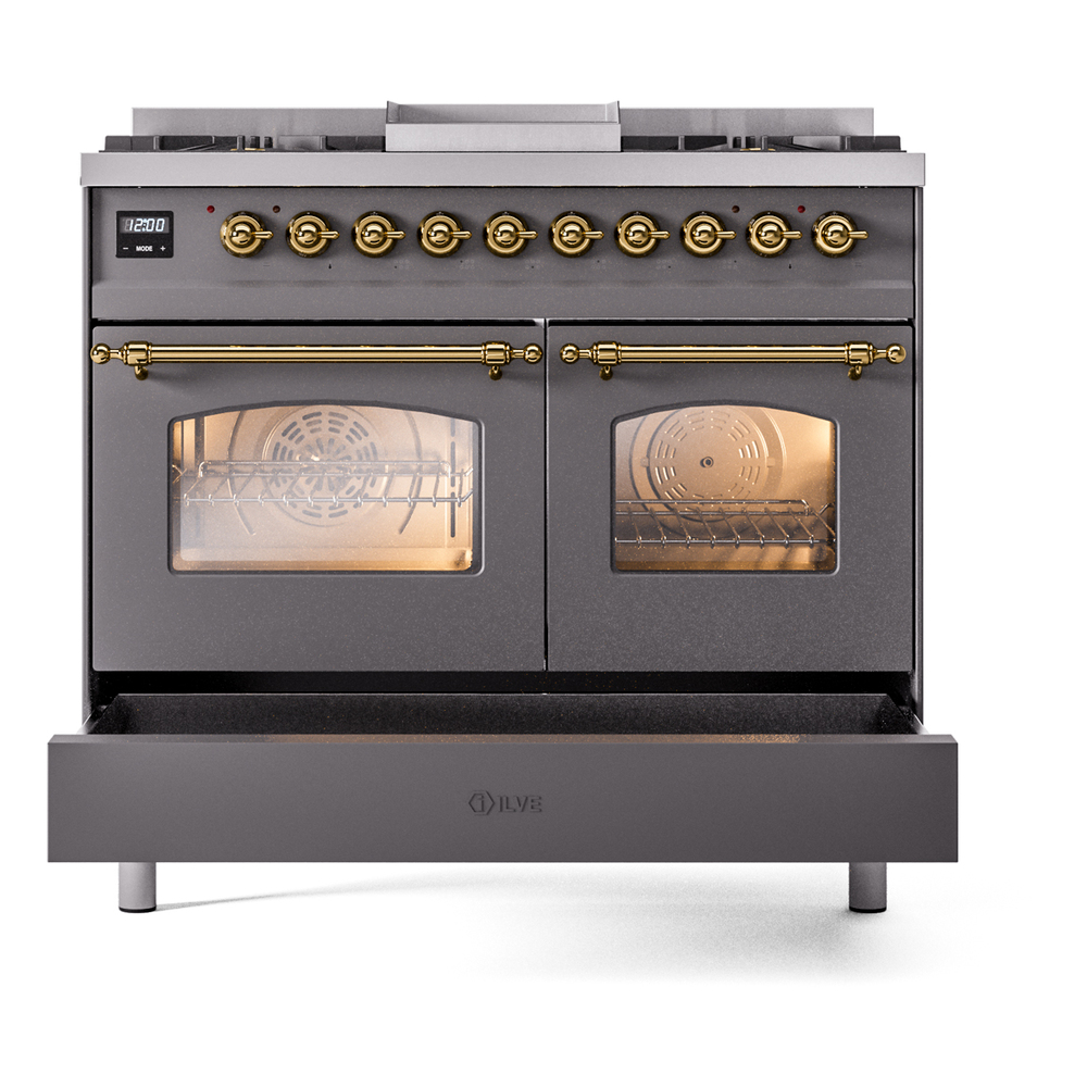 Nostalgie II 40 inch Dual Fuel Range with Double Ovens, 6 Burners and Griddle UPD40FNMPMGGLP