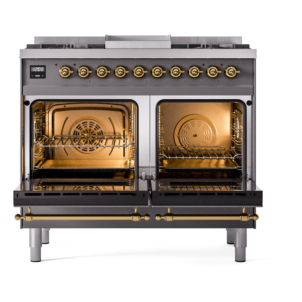 Nostalgie II Series 40 inch Freestanding Dual Fuel Range with Natural Gas, 6 Sealed Burners, Double Ovens, 4.3 cu. ft. Total Oven Capacity, Griddle, Convection Oven, Continuous Grates, Storag UPD40FNMPMGG