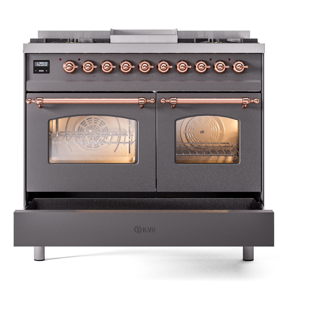 Nostalgie II 40 inch Dual Fuel Range with Double Ovens, 6 Burners and Griddle UPD40FNMPMGPLP