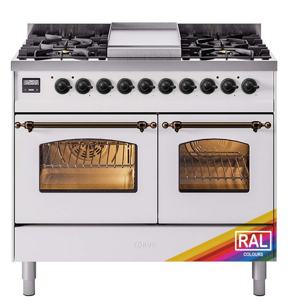 Nostalgie II 40 UPD40FNMPRAB Freestanding Dual Fuel Range with 6 Sealed Burners with Griddle Double Oven with Triple Glass Door with Bronze knobs UPD40FNMPRAB