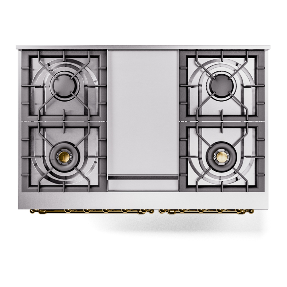 Nostalgie II 40 UPD40FNMPRAG Freestanding Dual Fuel Range with 6 Sealed Burners with Griddle Double Oven with Triple Glass Door with Brass knobs UPD40FNMPRAGLP