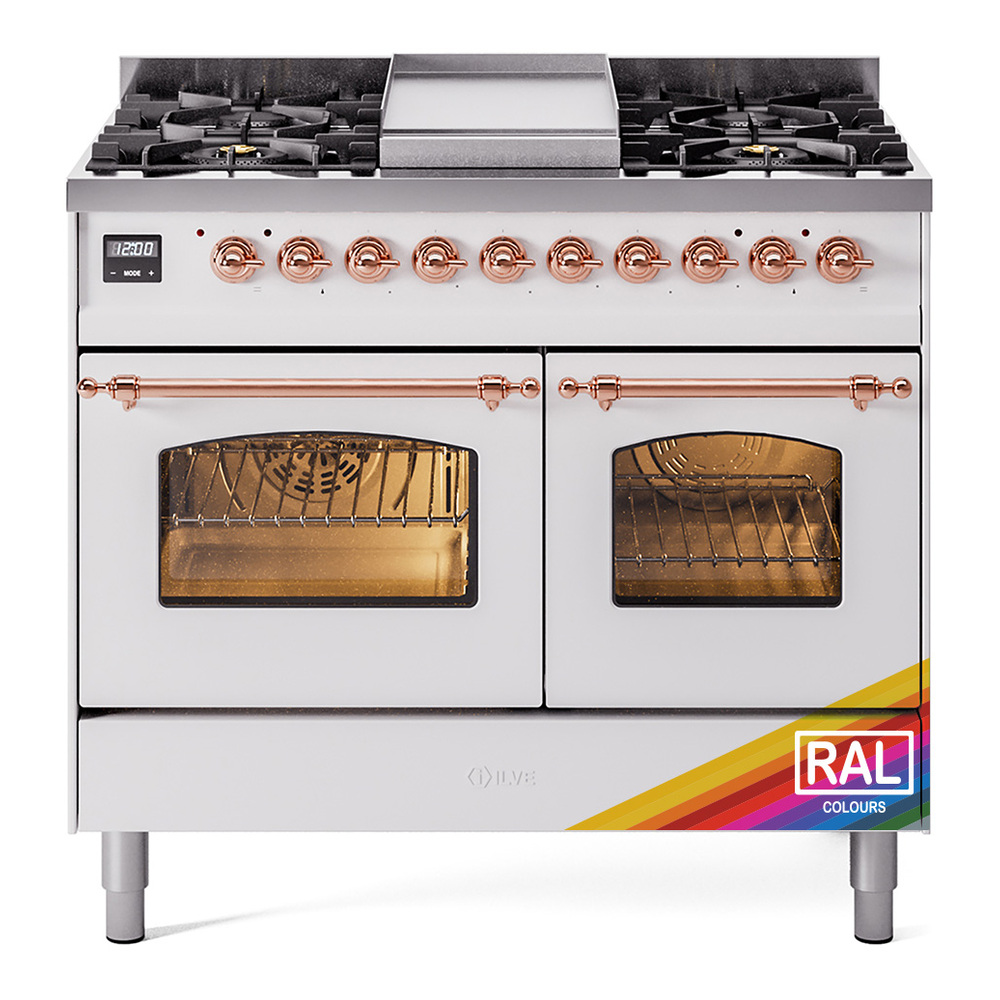 Nostalgie II 40 UPD40FNMPRAP Freestanding Dual Fuel Range with 6 Sealed Burners with Griddle Double Oven with Triple Glass Door with Copper knobs UPD40FNMPRAP