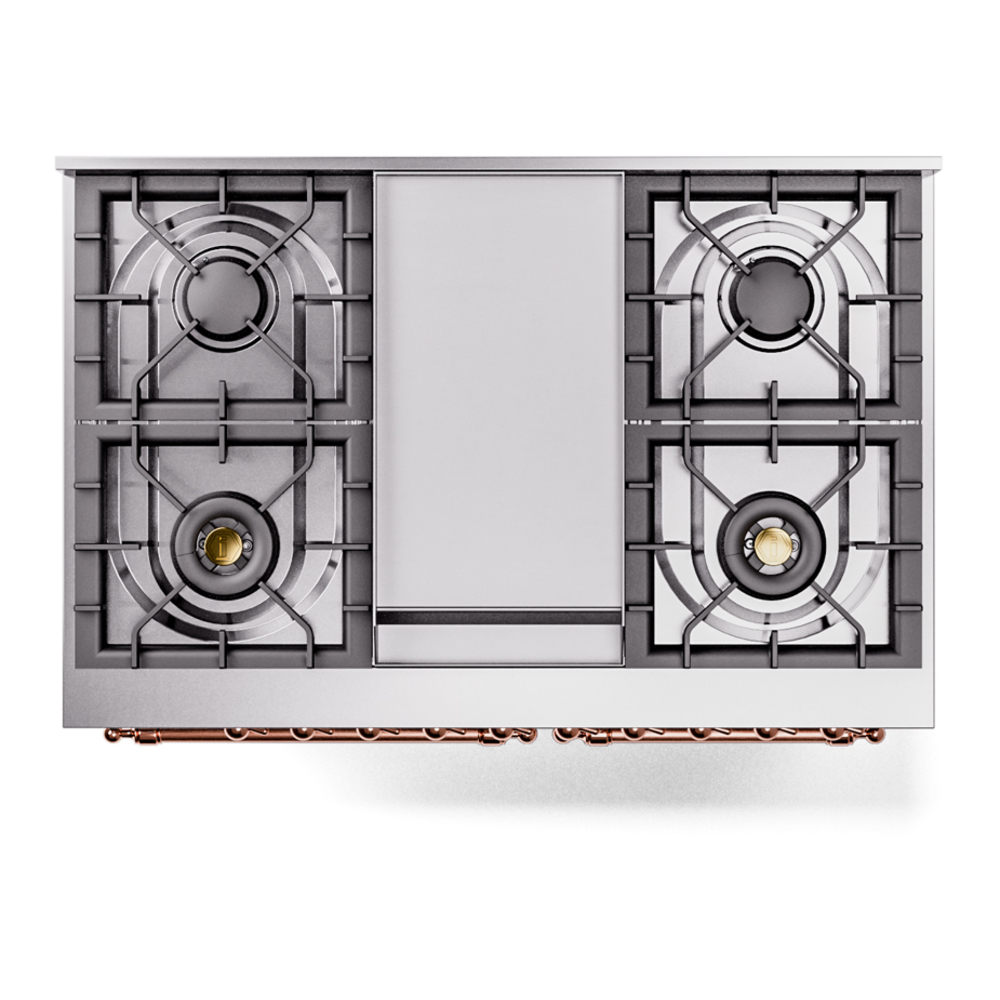 Nostalgie II 40 UPD40FNMPRAP Freestanding Dual Fuel Range with 6 Sealed Burners with Griddle Double Oven with Triple Glass Door with Copper knobs UPD40FNMPRAP