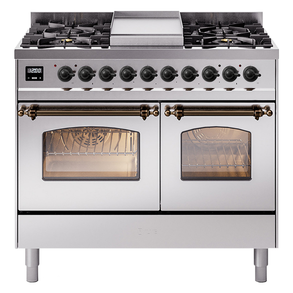 Nostalgie II 40 inch Dual Fuel Range with Double Ovens, 6 Burners and Griddle UPD40FNMPSSBLP
