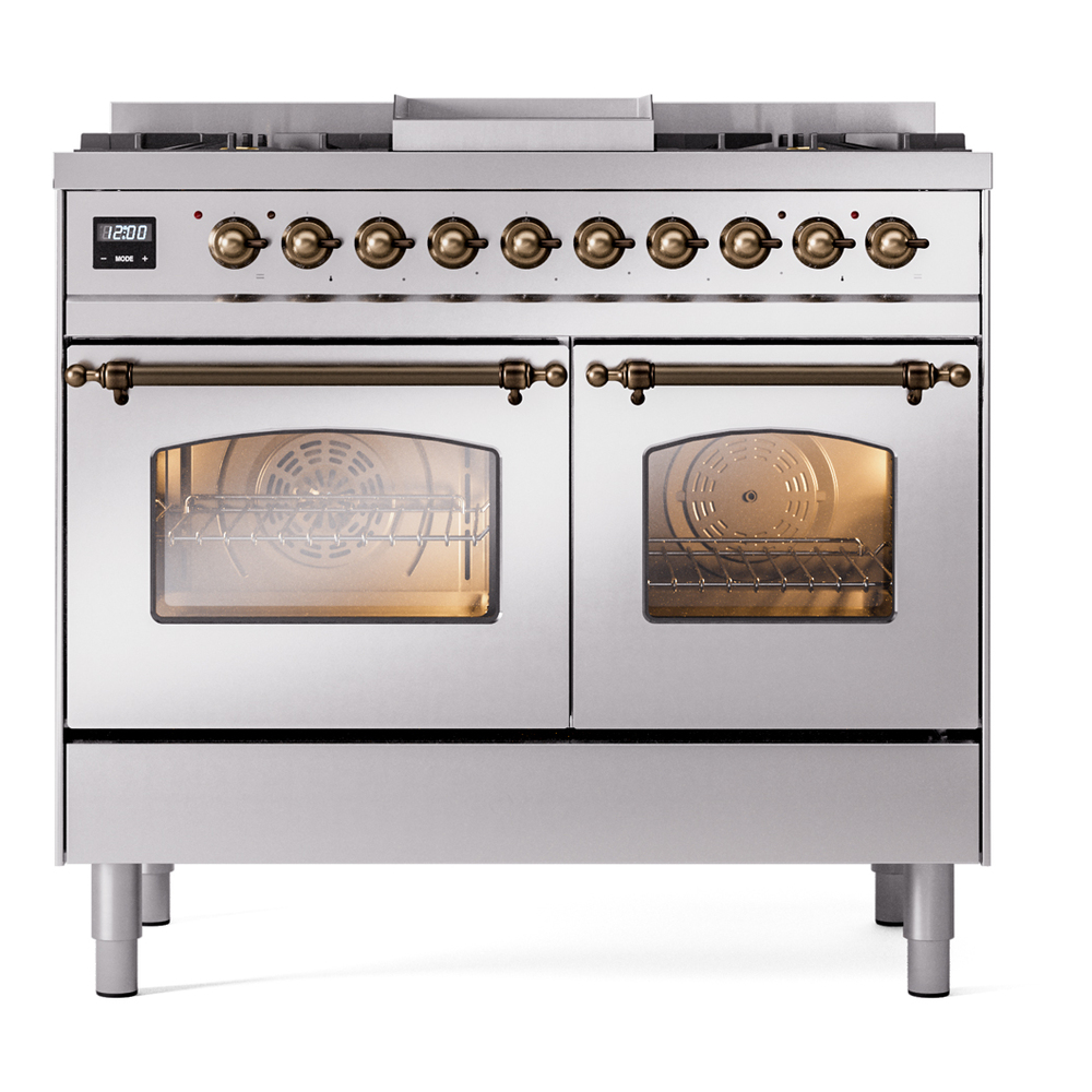 Nostalgie II 40 inch Dual Fuel Range with Double Ovens, 6 Burners and Griddle UPD40FNMPSSBLP