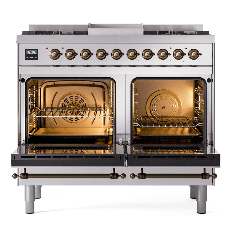 Nostalgie II 40 inch Dual Fuel Range with Double Ovens, 6 Burners and Griddle UPD40FNMPSSBLP