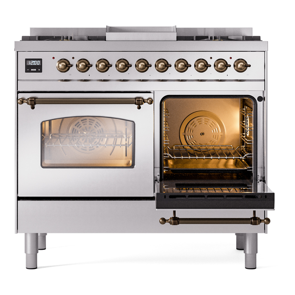 Nostalgie II 40 inch Dual Fuel Range with Double Ovens, 6 Burners and Griddle UPD40FNMPSSBLP