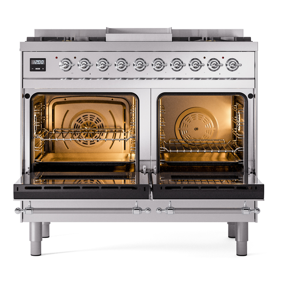 Nostalgie II 40 UPD40FNMPSSC Freestanding Dual Fuel Range with 6 Sealed Burners with Griddle Double Oven with Triple Glass Door with Chrome knobs UPD40FNMPSSCLP