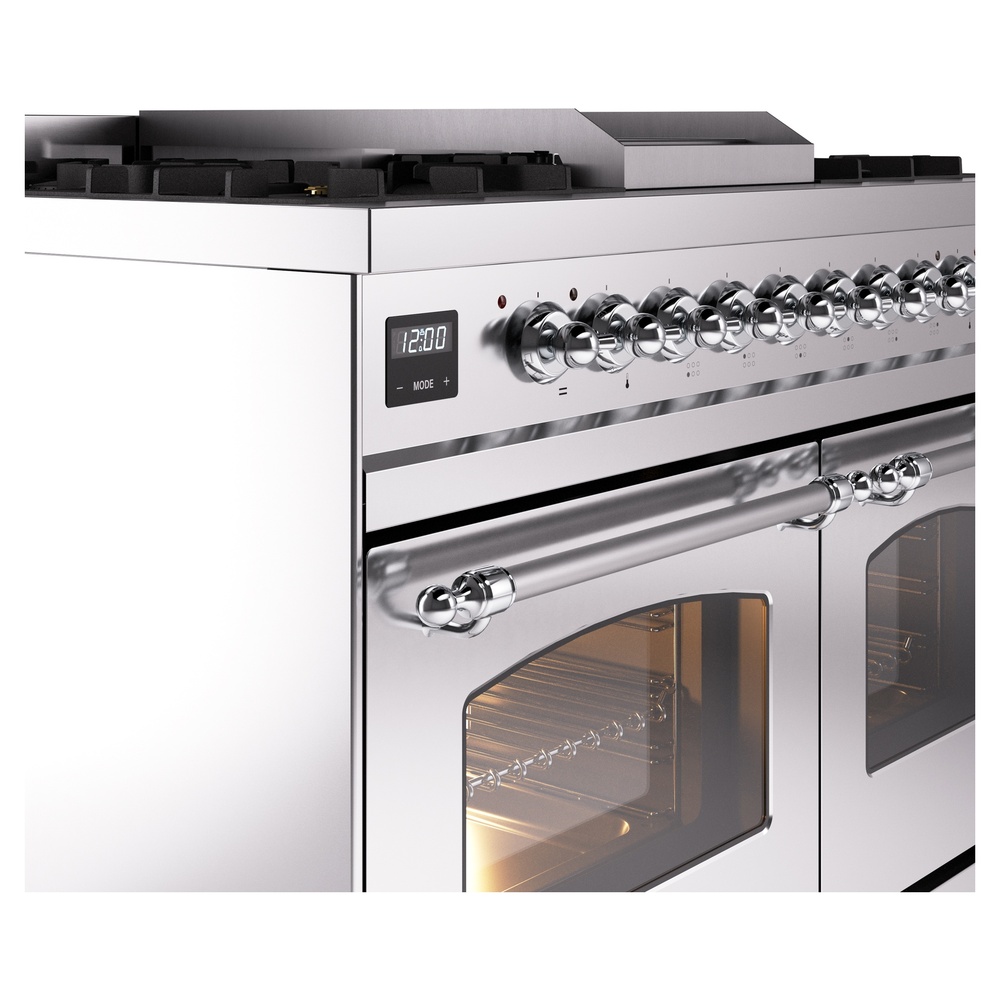 Nostalgie II 40 UPD40FNMPSSC Freestanding Dual Fuel Range with 6 Sealed Burners with Griddle Double Oven with Triple Glass Door with Chrome knobs UPD40FNMPSSCLP