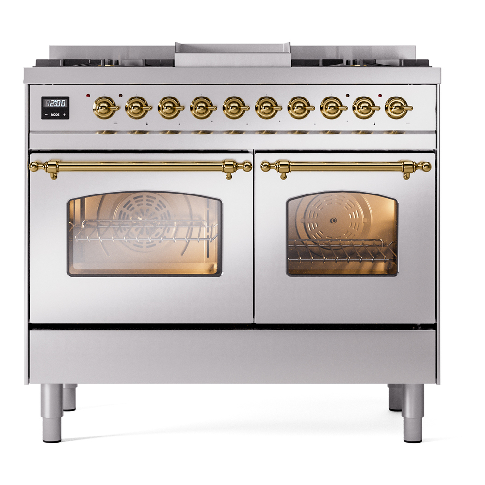 Nostalgie II 40 inch Dual Fuel Range with Double Ovens, 6 Burners and Griddle UPD40FNMPSSGLP
