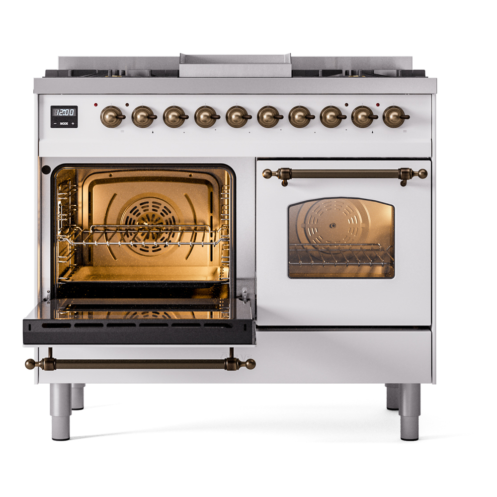 Nostalgie II 40 inch Dual Fuel Range with Double Ovens, 6 Burners and Griddle UPD40FNMPWHBLP