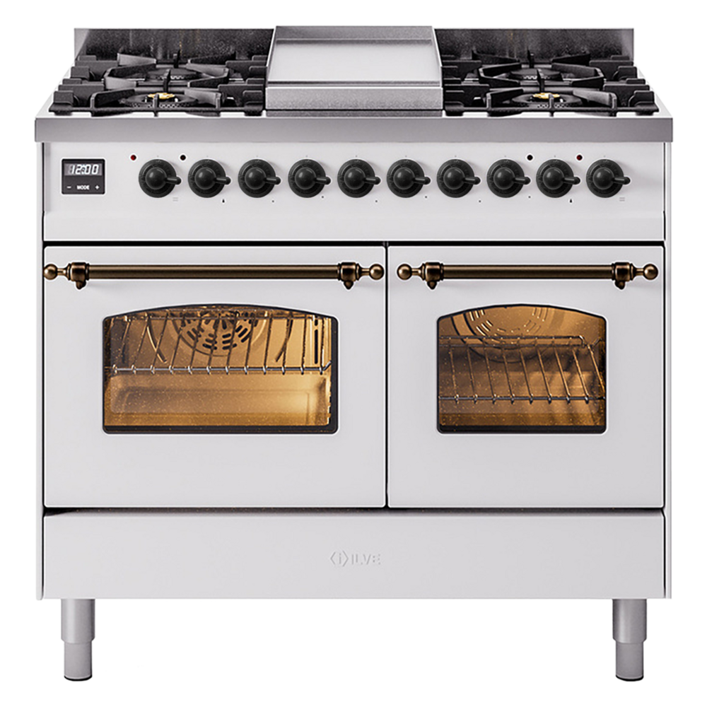 Nostalgie II 40 inch Dual Fuel Range with Double Ovens, 6 Burners and Griddle UPD40FNMPWHB
