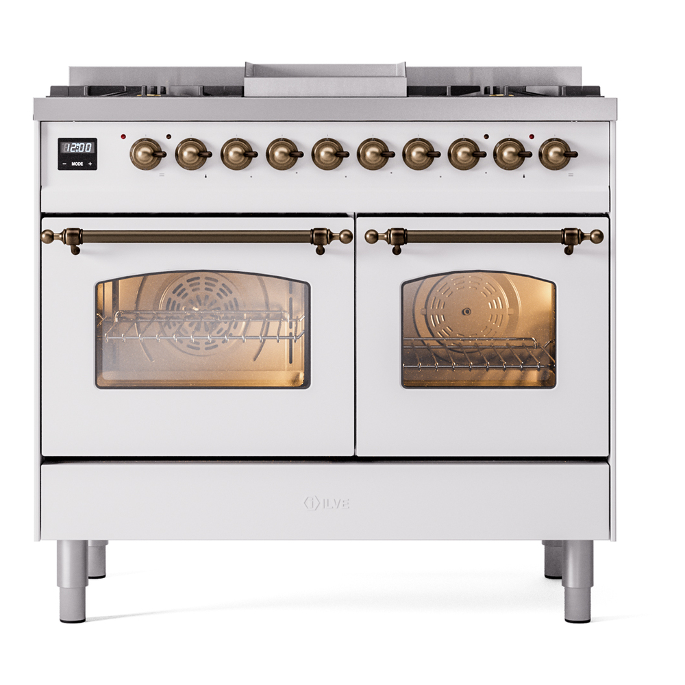 Nostalgie II 40 inch Dual Fuel Range with Double Ovens, 6 Burners and Griddle UPD40FNMPWHB