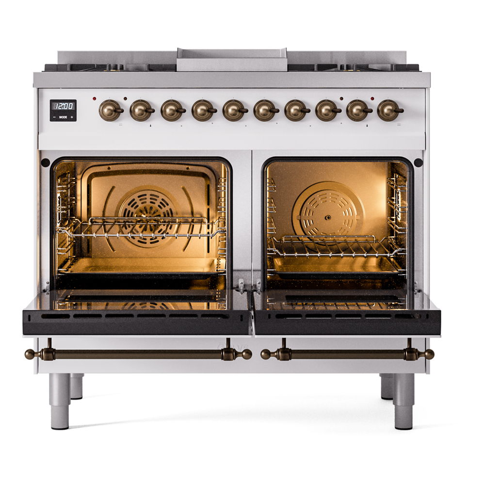 Nostalgie II 40 inch Dual Fuel Range with Double Ovens, 6 Burners and Griddle UPD40FNMPWHB