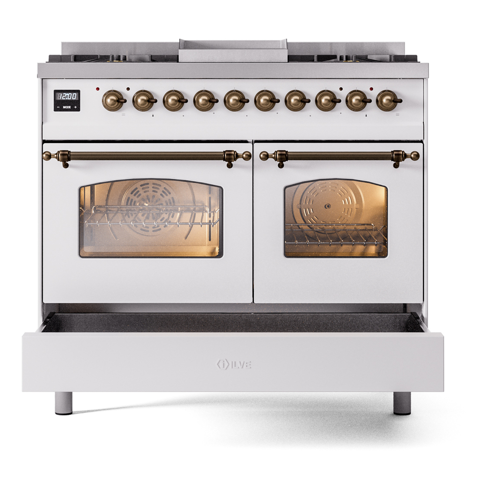 Nostalgie II 40 inch Dual Fuel Range with Double Ovens, 6 Burners and Griddle UPD40FNMPWHB