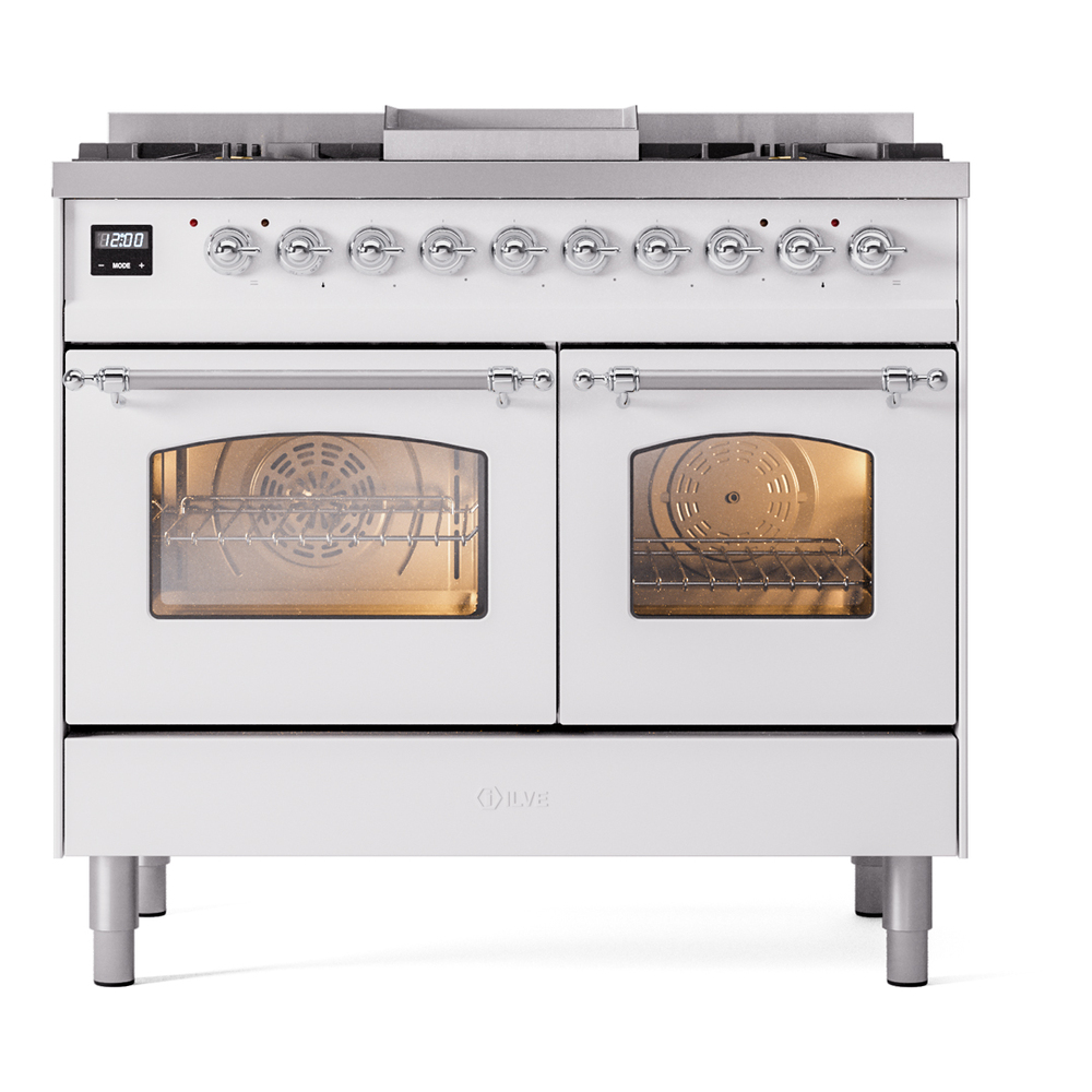 Nostalgie II 40 inch Dual Fuel Range with Double Ovens, 6 Burners and Griddle UPD40FNMPWHCLP