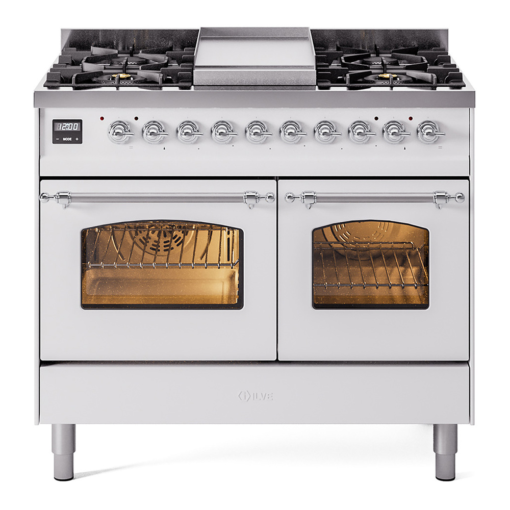Nostalgie II 40 inch Dual Fuel Range with Double Ovens, 6 Burners and Griddle UPD40FNMPWHC