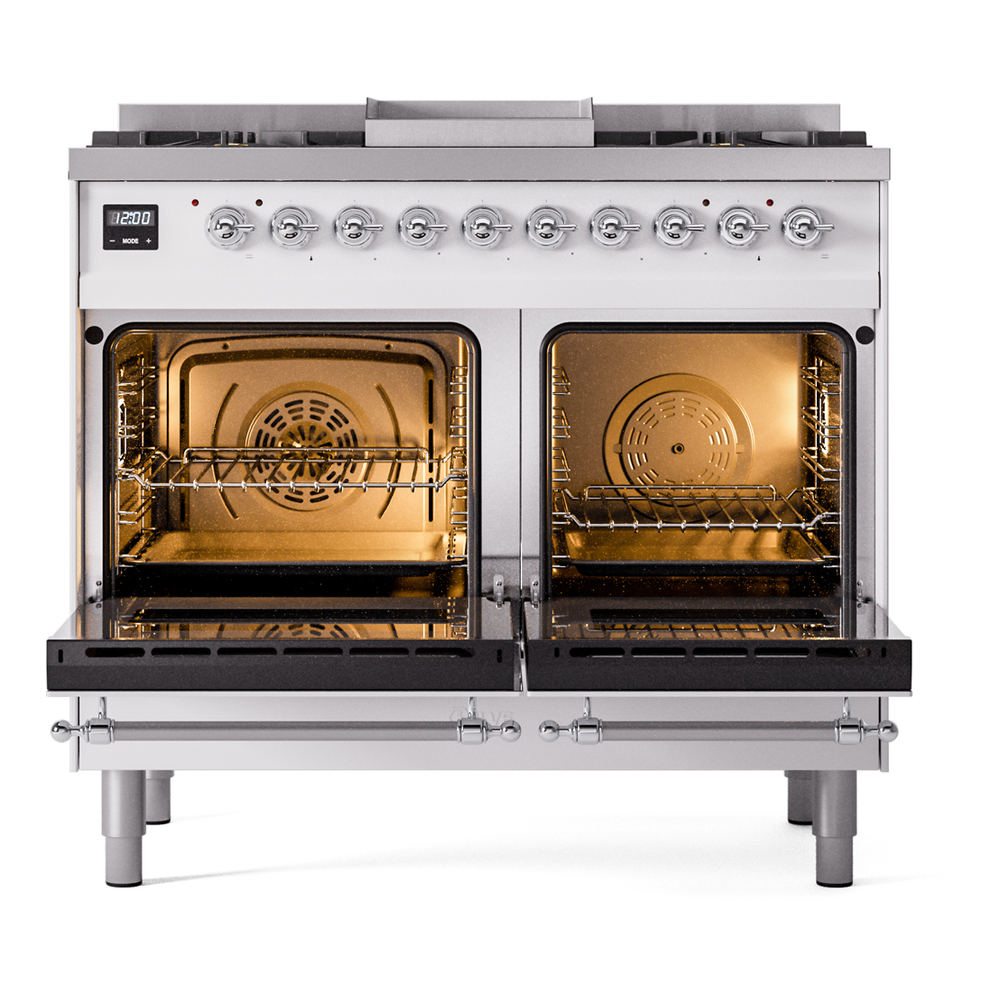 Nostalgie II 40 inch Dual Fuel Range with Double Ovens, 6 Burners and Griddle UPD40FNMPWHC
