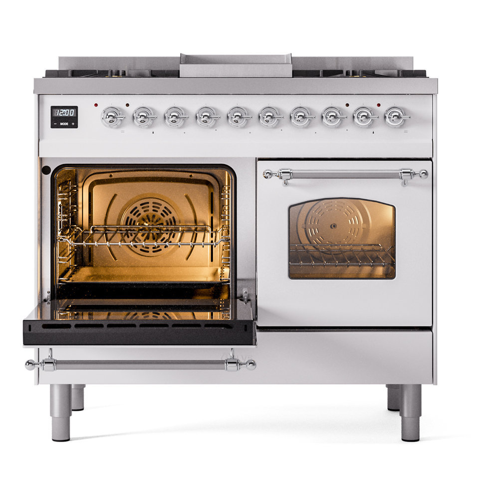 Nostalgie II 40 inch Dual Fuel Range with Double Ovens, 6 Burners and Griddle UPD40FNMPWHC