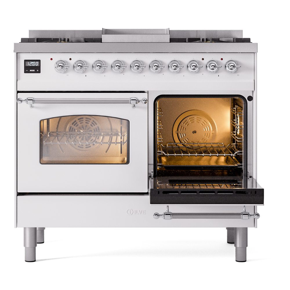 Nostalgie II 40 inch Dual Fuel Range with Double Ovens, 6 Burners and Griddle UPD40FNMPWHC