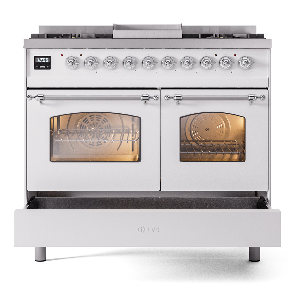 Nostalgie II 40 inch Dual Fuel Range with Double Ovens, 6 Burners and Griddle UPD40FNMPWHC
