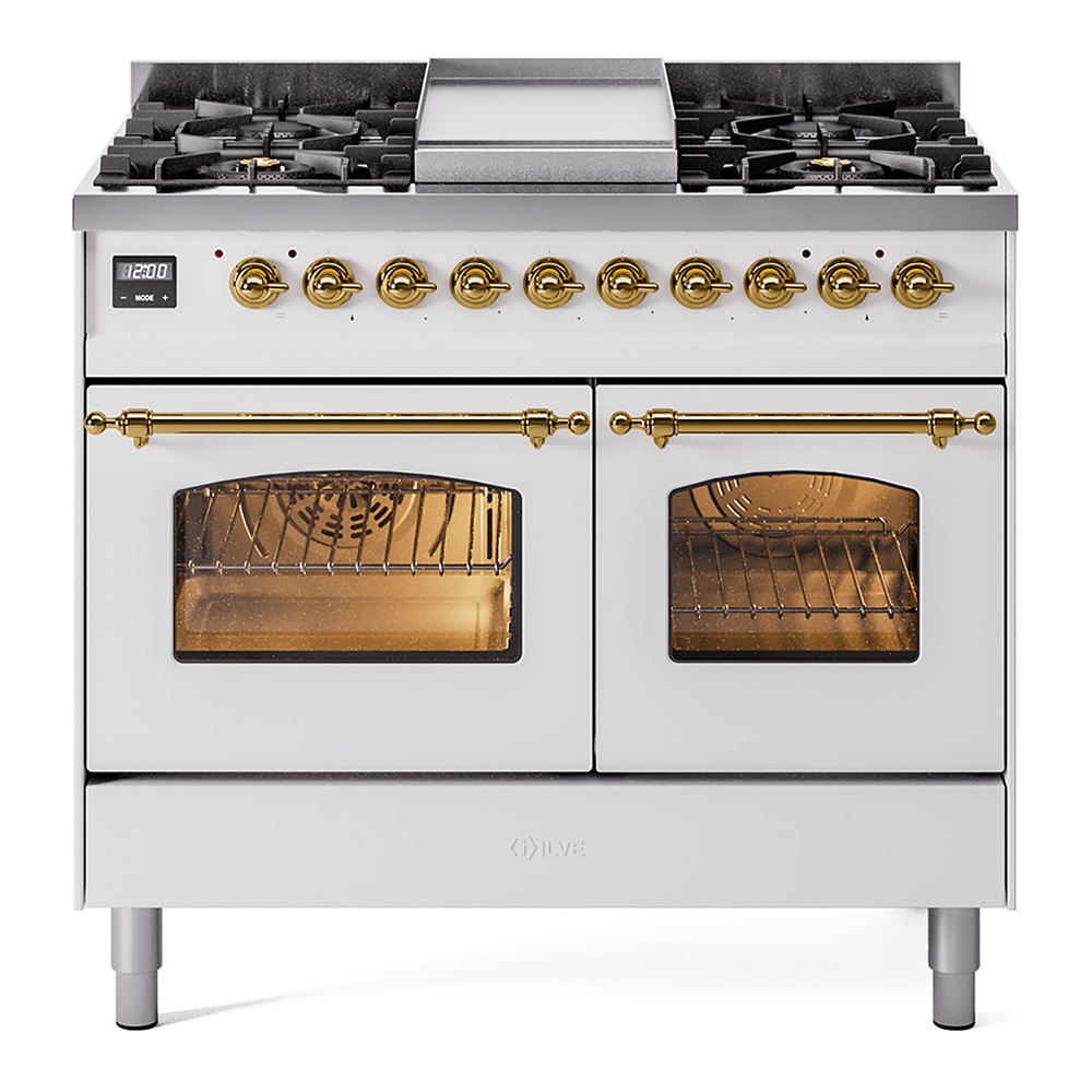 Nostalgie II 40 inch Dual Fuel Range with Double Ovens, 6 Burners and Griddle UPD40FNMPWHGLP