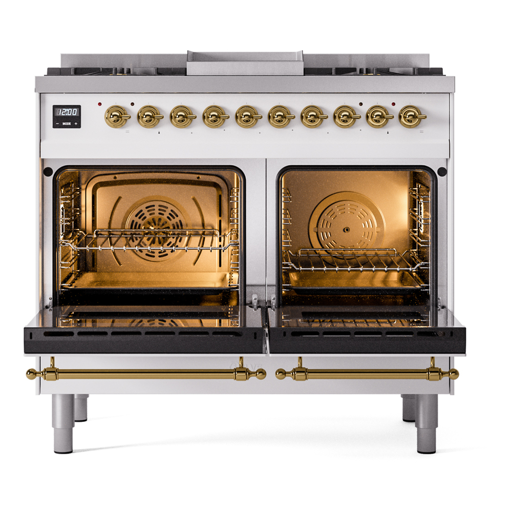 Nostalgie II 40 inch Dual Fuel Range with Double Ovens, 6 Burners and Griddle UPD40FNMPWHGLP
