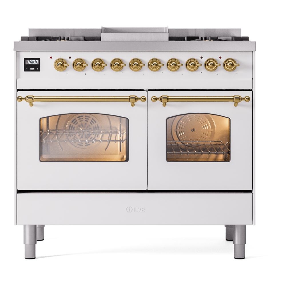 Nostalgie II 40 inch Dual Fuel Range with Double Ovens, 6 Burners and Griddle UPD40FNMPWHG