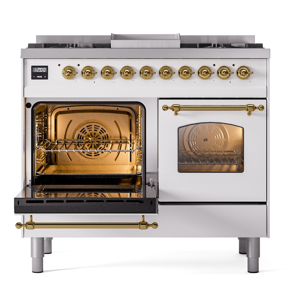 Nostalgie II 40 inch Dual Fuel Range with Double Ovens, 6 Burners and Griddle UPD40FNMPWHG