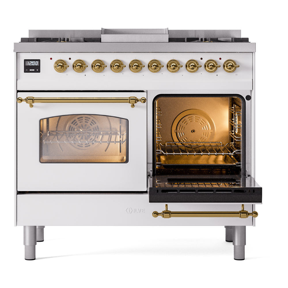 Nostalgie II 40 inch Dual Fuel Range with Double Ovens, 6 Burners and Griddle UPD40FNMPWHG