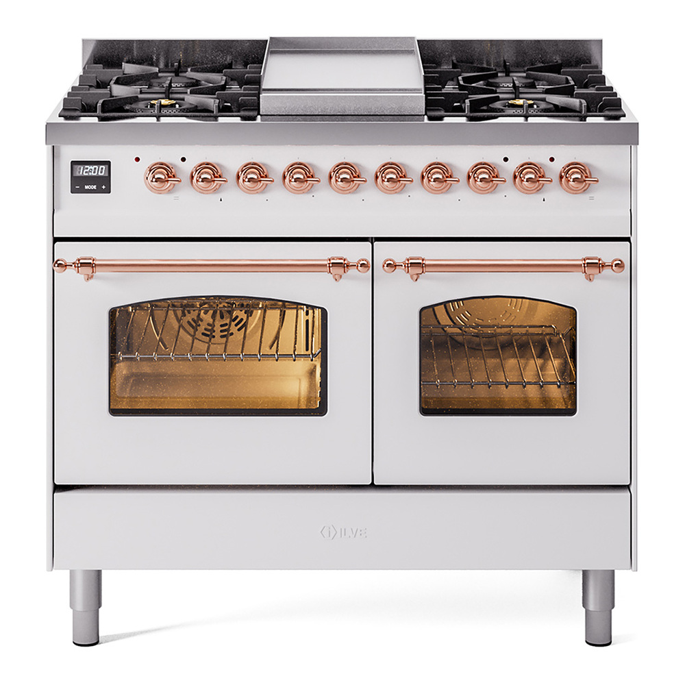 Nostalgie II 40 inch Dual Fuel Range with Double Ovens, 6 Burners and Griddle UPD40FNMPWHPLP