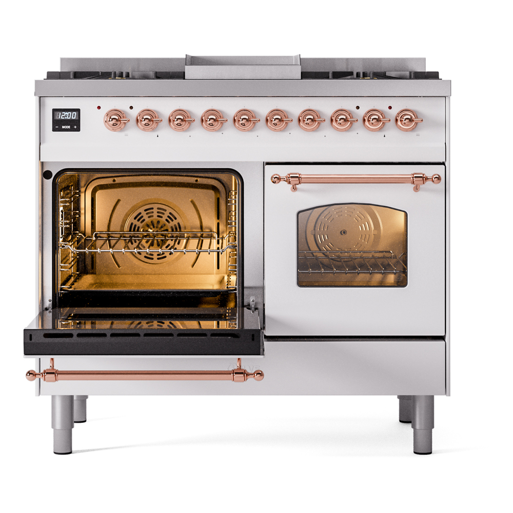 Nostalgie II 40 inch Dual Fuel Range with Double Ovens, 6 Burners and Griddle UPD40FNMPWHPLP