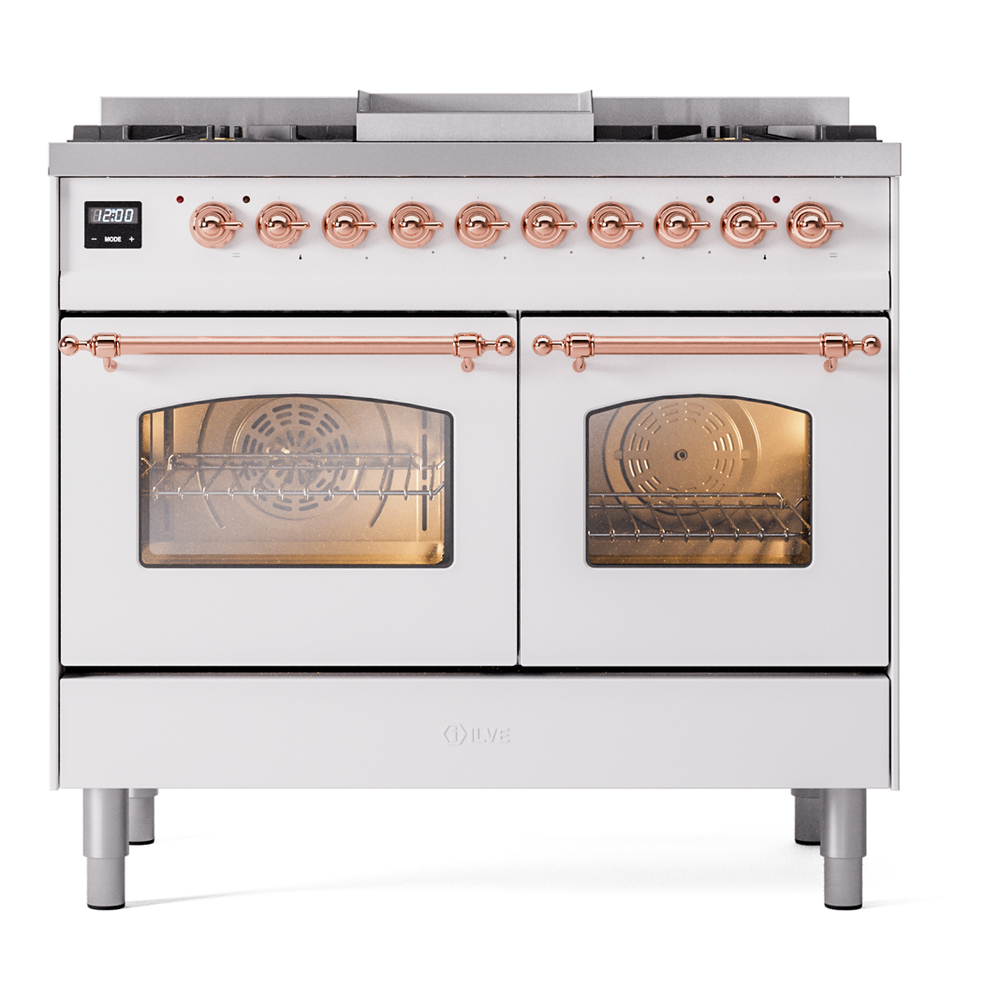 Nostalgie II 40 inch Dual Fuel Range with Double Ovens, 6 Burners and Griddle UPD40FNMPWHP