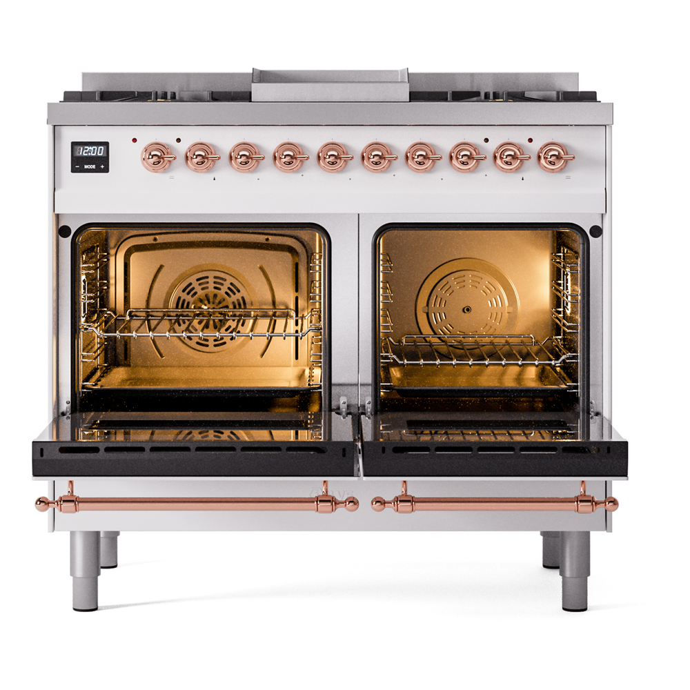 Nostalgie II 40 inch Dual Fuel Range with Double Ovens, 6 Burners and Griddle UPD40FNMPWHP