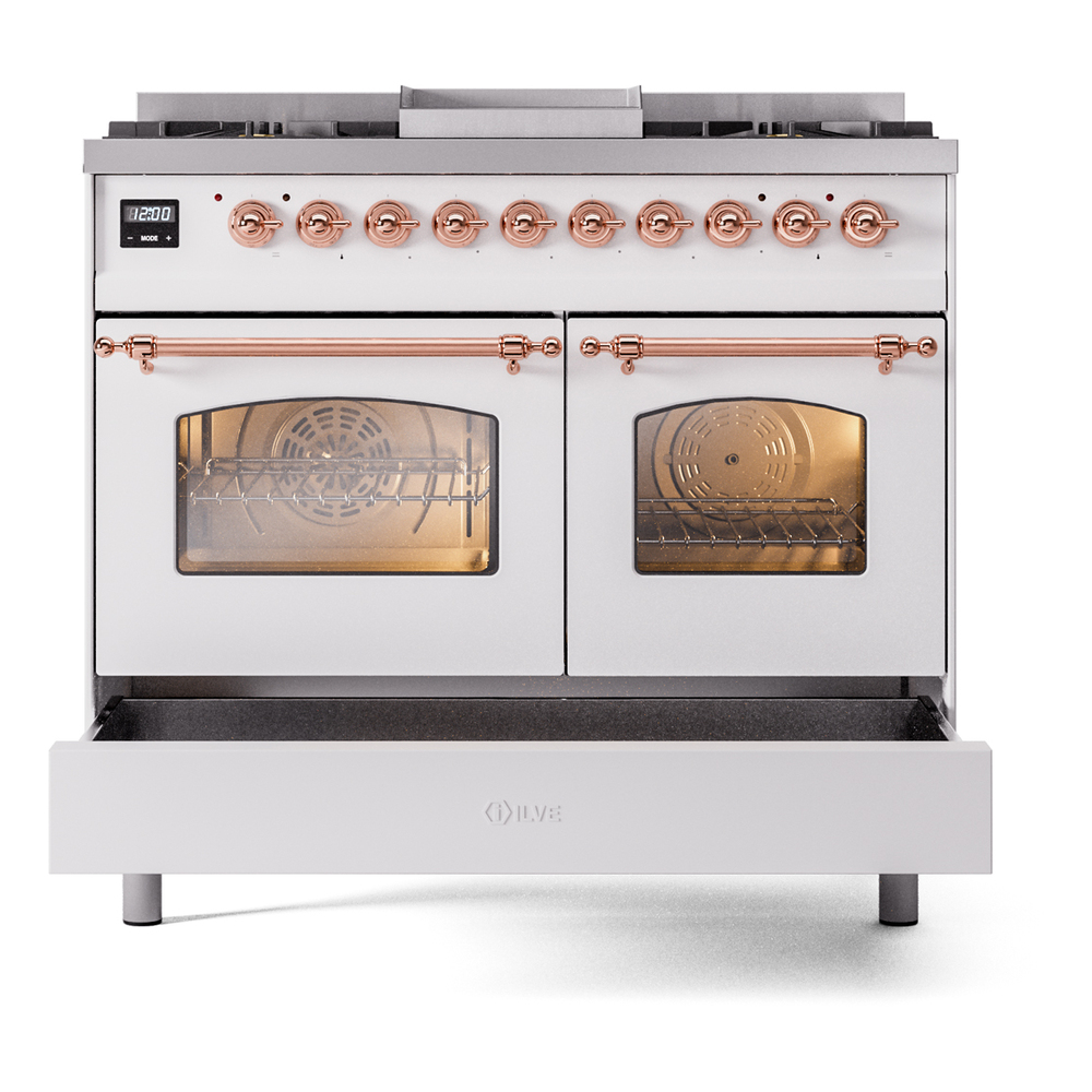 Nostalgie II 40 inch Dual Fuel Range with Double Ovens, 6 Burners and Griddle UPD40FNMPWHP