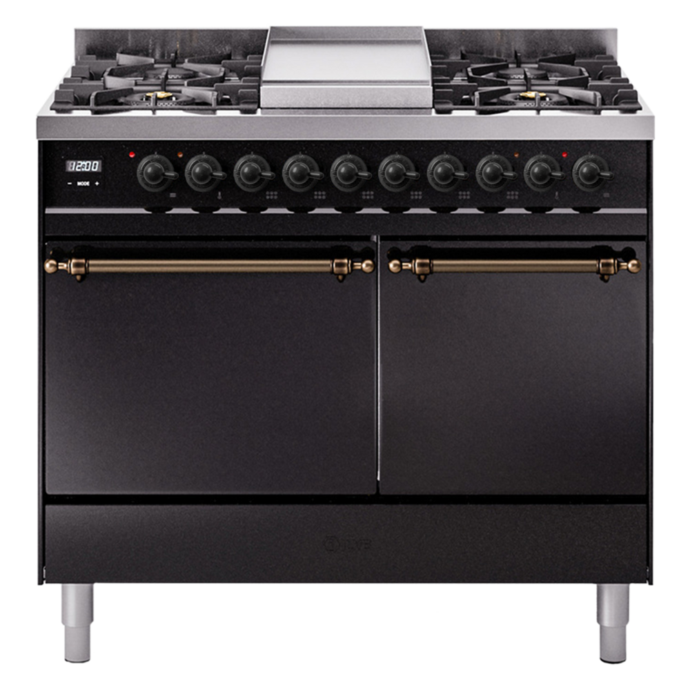 Nostalgie II 40 inch Dual Fuel Range with Double Ovens, 6 Burners and Griddle UPD40FQNMPBKB