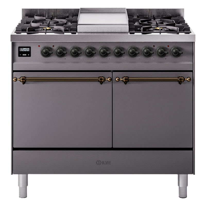 Nostalgie II 40 UPD40FQNMPMGB Freestanding Dual Fuel Range with 6 Sealed Burners with Griddle Double Oven with Solid Door with Bronze knobs UPD40FQNMPMGBLP