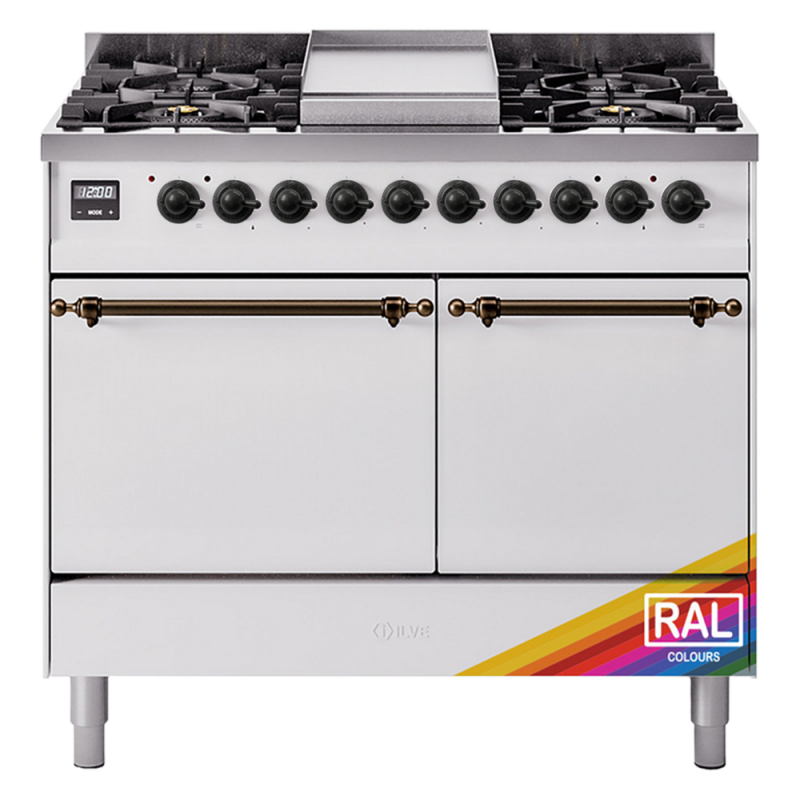 Nostalgie II 40 inch Dual Fuel Range with Double Ovens, 6 Burners and Griddle UPD40FQNMPRABLP