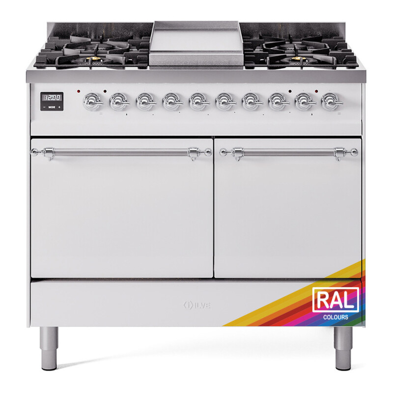 Nostalgie II 40 UPD40FQNMPRAC Freestanding Dual Fuel Range with 6 Sealed Burners with Griddle Double Oven with Solid Door with Chrome knobs UPD40FQNMPRACLP