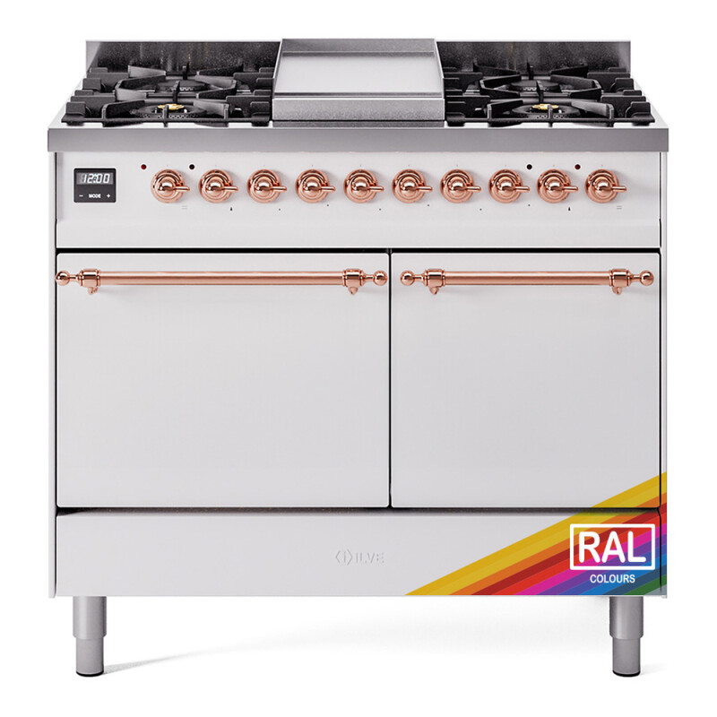 Nostalgie II 40 UPD40FQNMPRAP Freestanding Dual Fuel Range with 6 Sealed Burners with Griddle Double Oven with Solid Door with Copper knobs UPD40FQNMPRAPLP