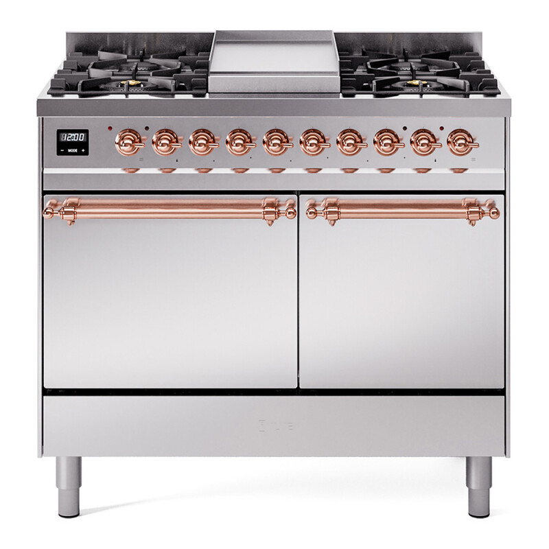 Nostalgie II 40 UPD40FQNMPSSP Freestanding Dual Fuel Range with 6 Sealed Burners with Griddle Double Oven with Solid Door with Copper knobs UPD40FQNMPSSP