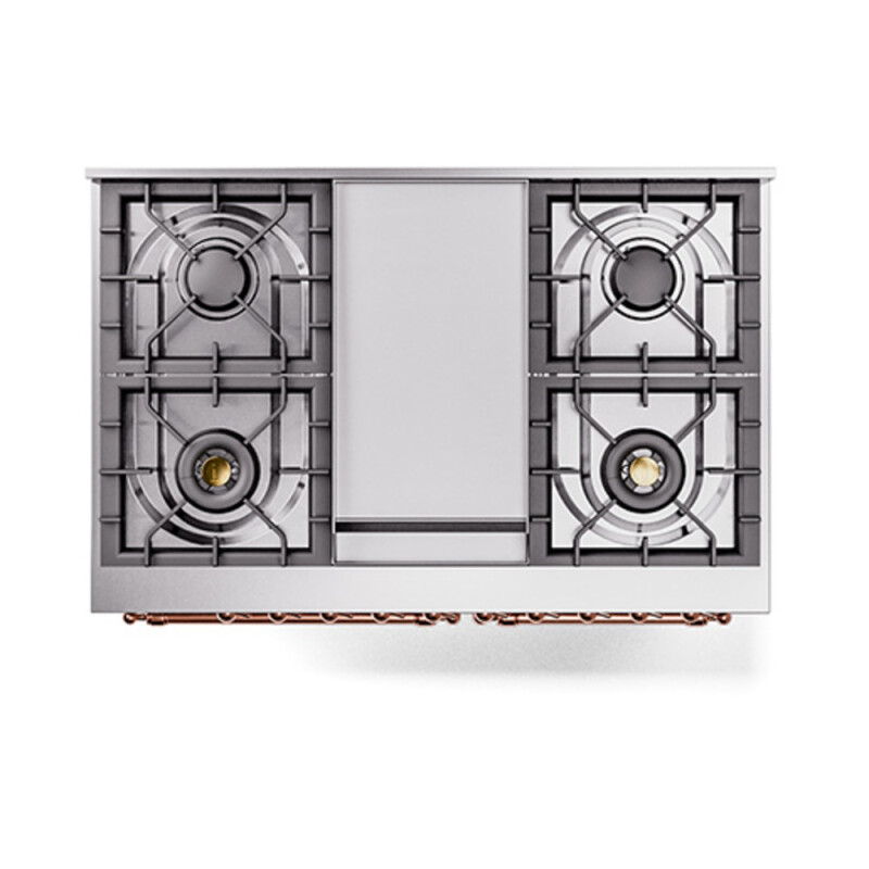 Nostalgie II 40 UPD40FQNMPSSP Freestanding Dual Fuel Range with 6 Sealed Burners with Griddle Double Oven with Solid Door with Copper knobs UPD40FQNMPSSP