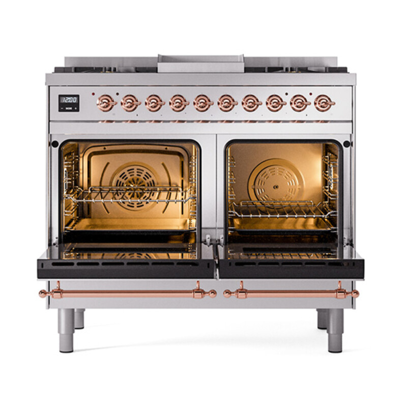 Nostalgie II 40 UPD40FQNMPSSP Freestanding Dual Fuel Range with 6 Sealed Burners with Griddle Double Oven with Solid Door with Copper knobs UPD40FQNMPSSPLP