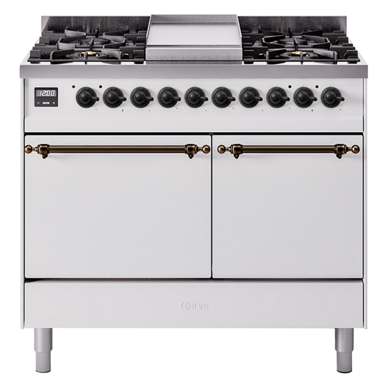 Nostalgie II 40 inch Dual Fuel Range with Double Ovens, 6 Burners and Griddle UPD40FQNMPWHBLP