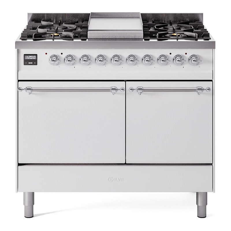 Nostalgie II 40 inch Dual Fuel Range with Double Ovens, 6 Burners and Griddle UPD40FQNMPWHCLP