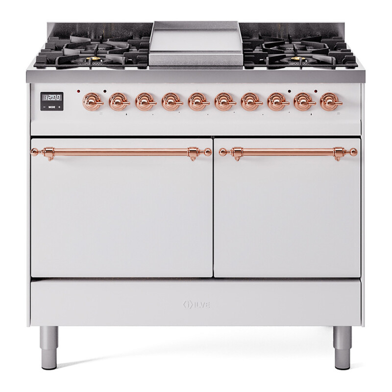 Nostalgie II 40 inch Dual Fuel Range with Double Ovens, 6 Burners and Griddle UPD40FQNMPWHPLP